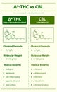 Ã¢Ëâ 9-THC vs CBL, Delta 9 Tetrahydrocannabinol vs Cannabicyclol vertical infographic Complete Royalty Free Stock Photo